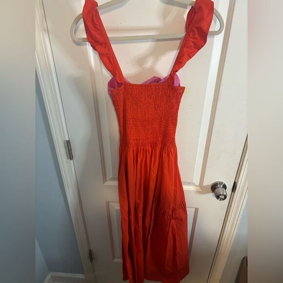 Topshop red/pink poplin maxi dress sundress with bow size 8 EUC - Picture 3 of 5